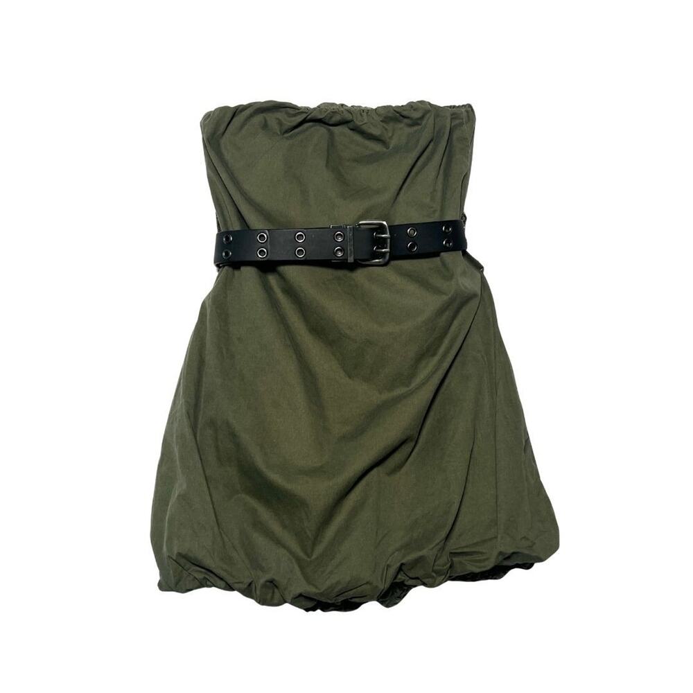 Olive Green Dollhouse Military 100% Cotton Bubble Dress Y2K Pockets sz M Vtg